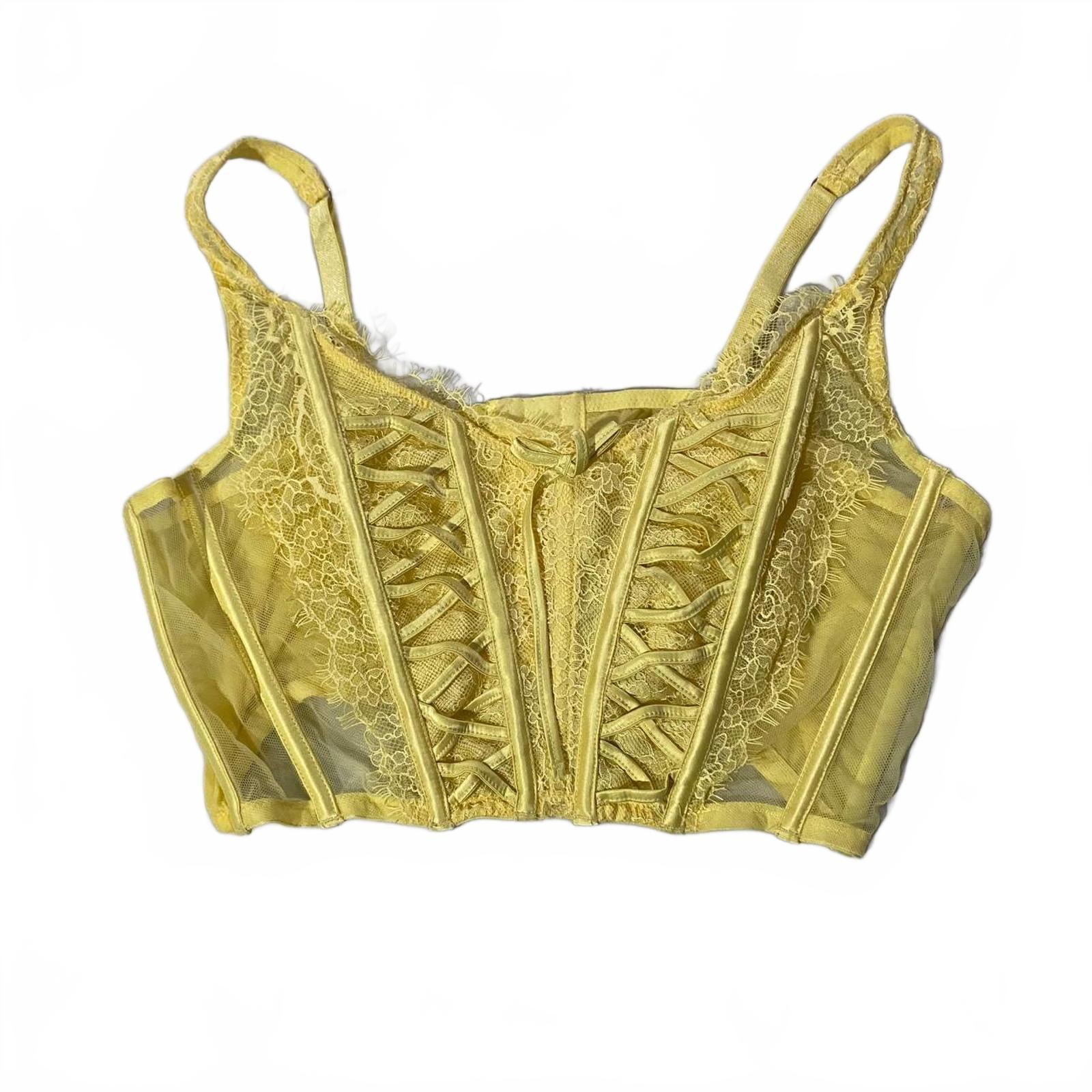 babydoll top vintage y2k 2000s mcbling large yellow corset summer spring vibes