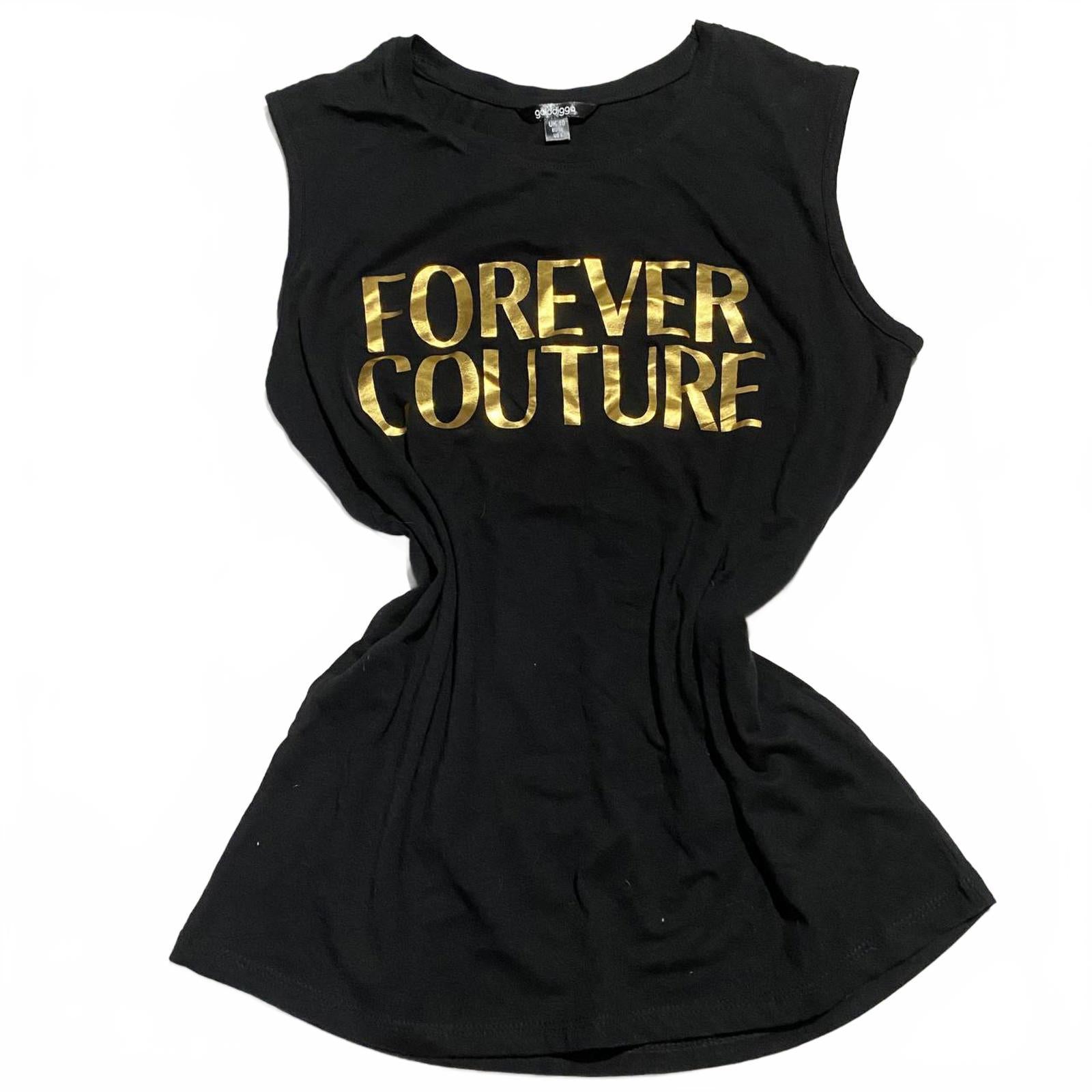 size 10 tank black gold golddigga forever couture mcbling y2k 2000s