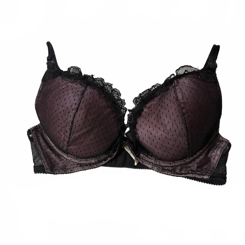 vintage y2k 2000s bra size d70-75 / 32d - 34d - black purple lace