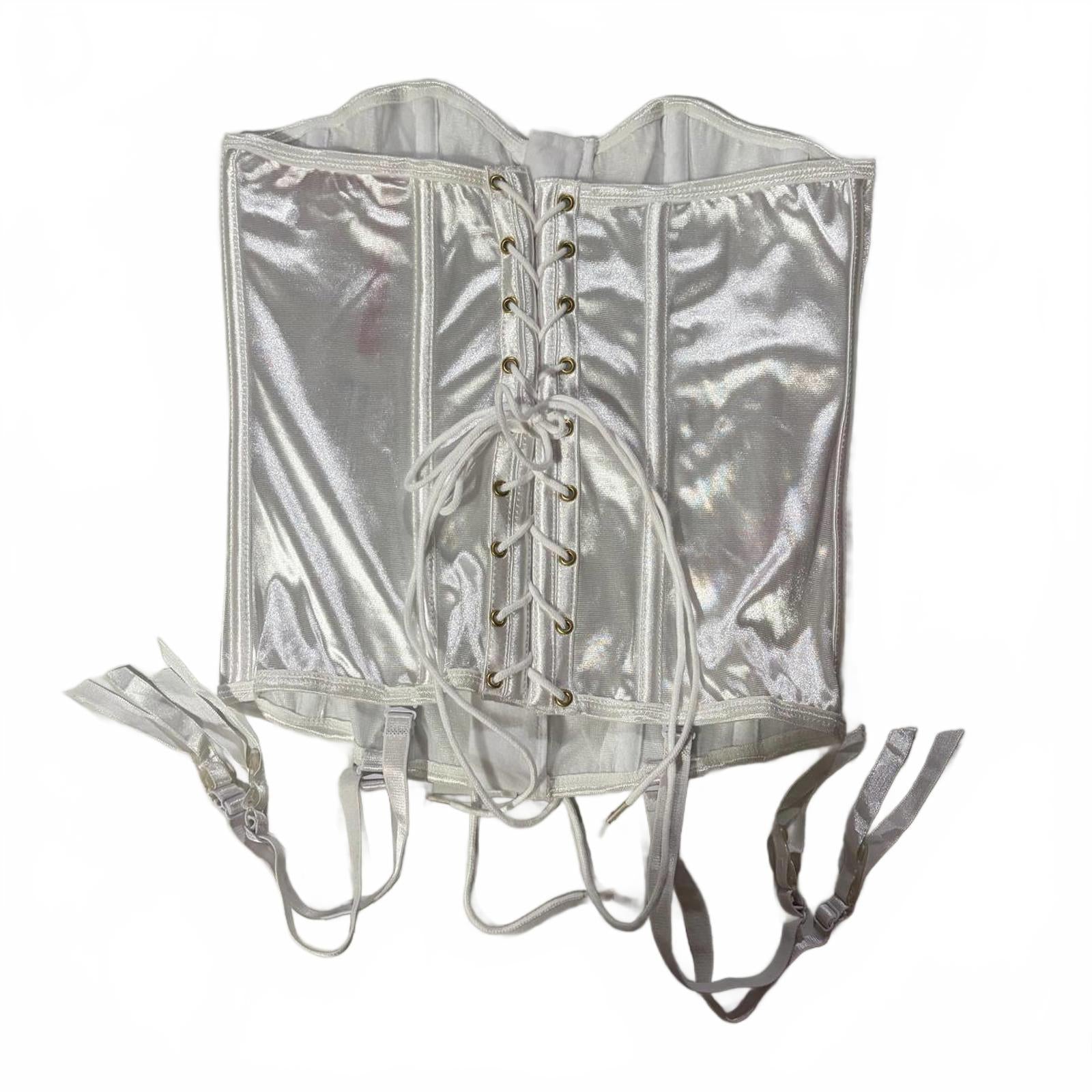 seven til midnight white silky corset lace up size small angel doll coquette