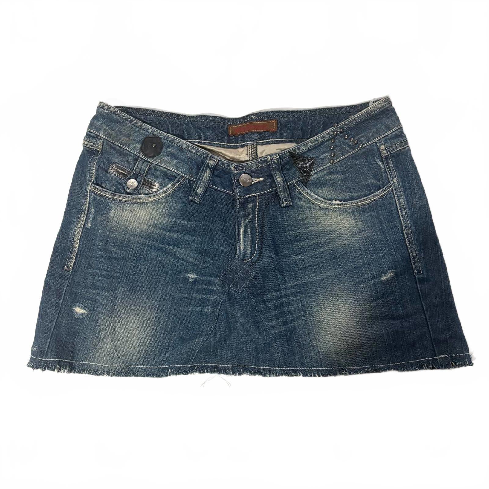 denim mini skirt  - vintage y2k mcbling 2000s - size estimated 12