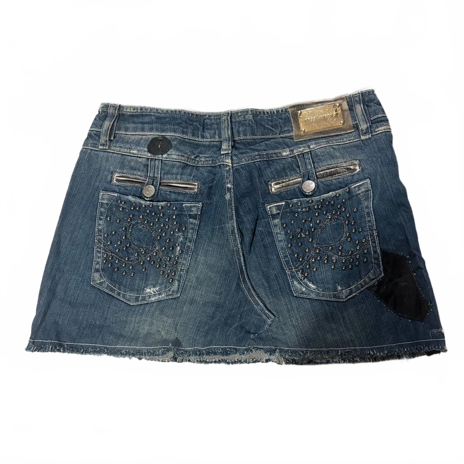 denim mini skirt  - vintage y2k mcbling 2000s - size estimated 12